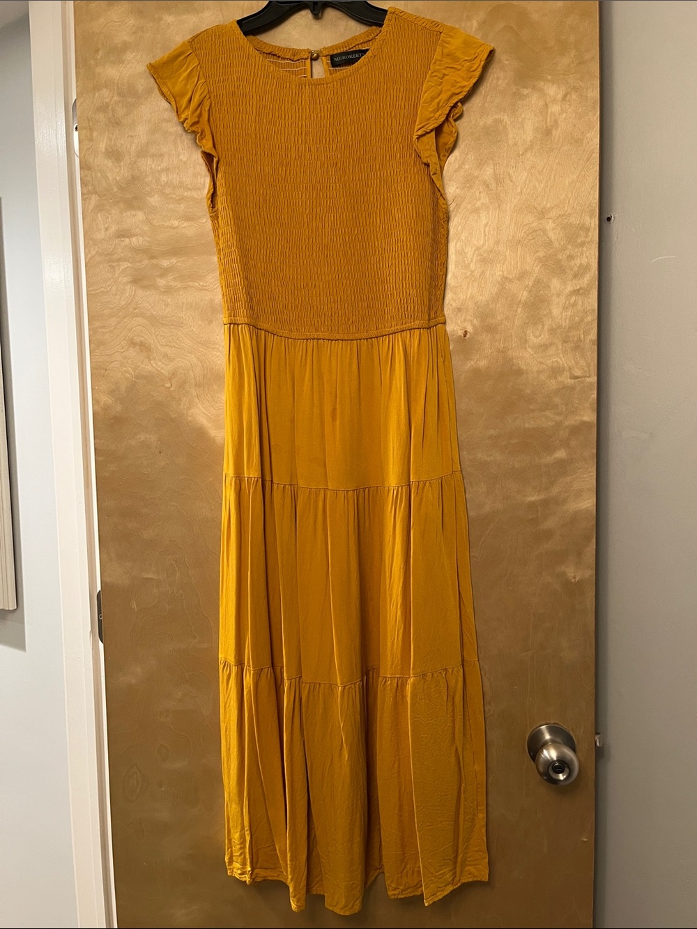 Smocked Bodice Tiered Maxi Dress in Mustard